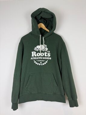 Roots Men's Forest Green Crewneck Logo Hoodie
